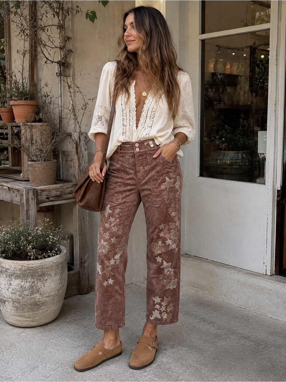 Anthropologie the wanderer relaxed leg pant decorated edition